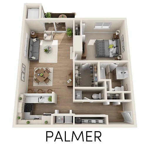 Floor plan 1 bedroom, 1.5 bathroom