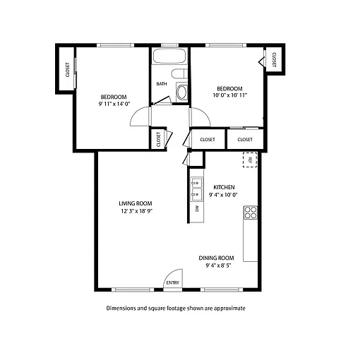 Floor plan 2 Bedroom / 1 Bath