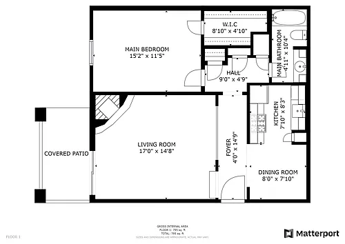 Floor plan 1 Bed 1 Bath