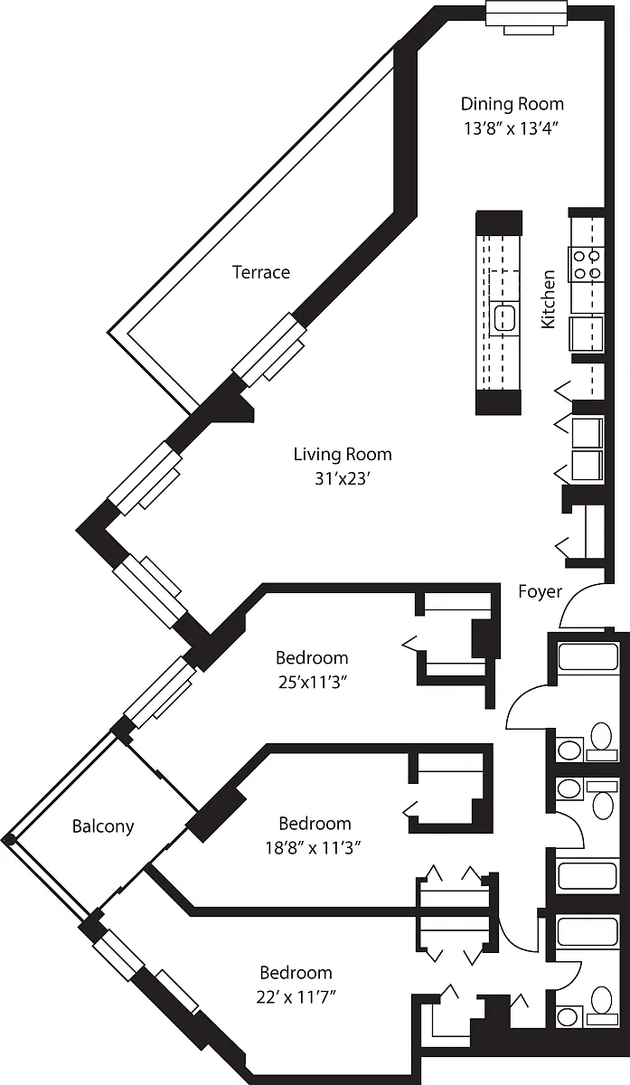 Floor plan G3D (Dining Rm, Terrace & Balcony)
