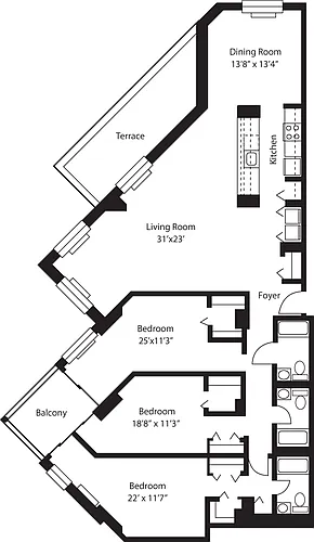 Floor plan G3D (Dining Rm, Terrace & Balcony)