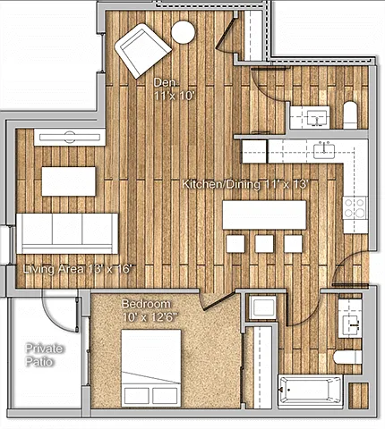Floor plan 1x1C-den