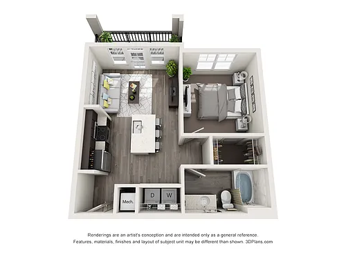Floor plan A1 - One Bedroom, One Bathroom