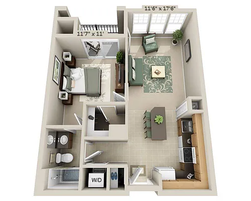 Floor plan One Bedroom (A1A)