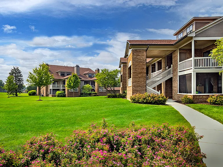 Building exterior with greenspace