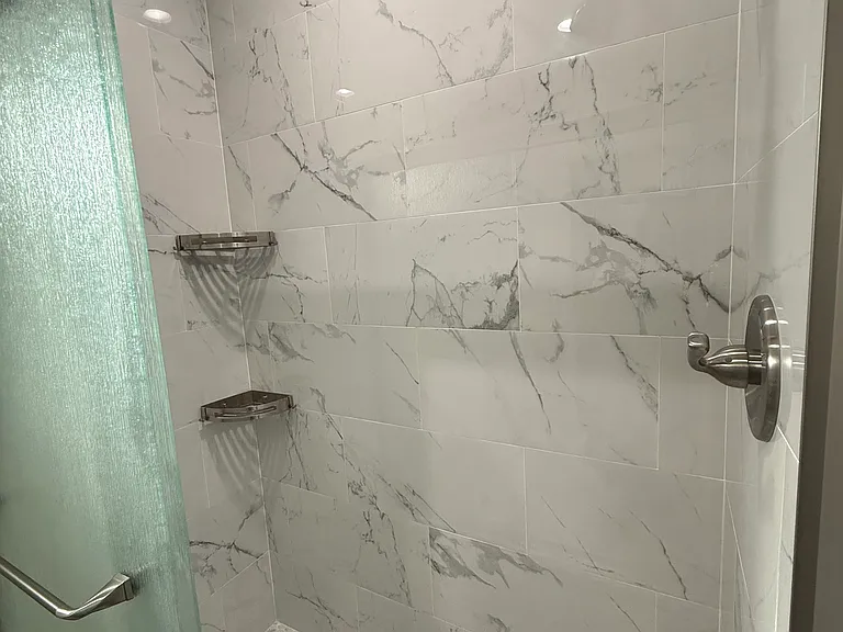 Tiled Shower with Sliding Glass door
