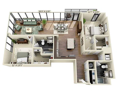 Floor plan Two Bedroom B2J