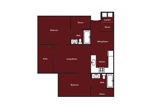Floor plan Two Bedroom Two Bathroom 60%