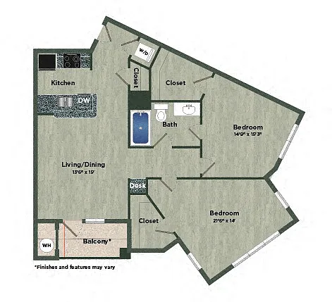 Floor plan 2 Bed 1 Bath A