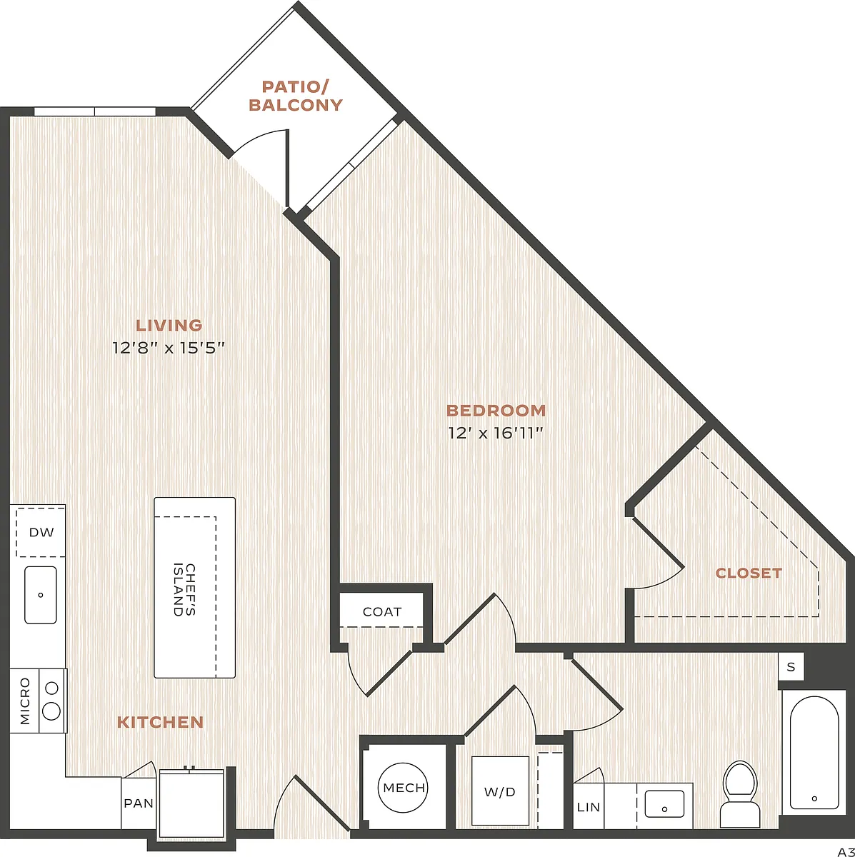 Floor plan 1 Bed/1 Bath-A3