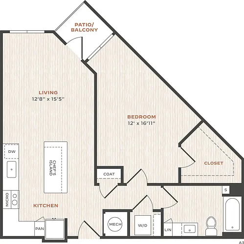 Floor plan 1 Bed/1 Bath-A3