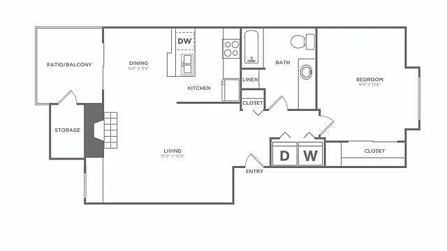 Floor plan One Bedroom (698 SF) Renovated