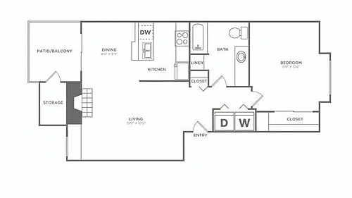 Floor plan One Bedroom (698 SF) Renovated