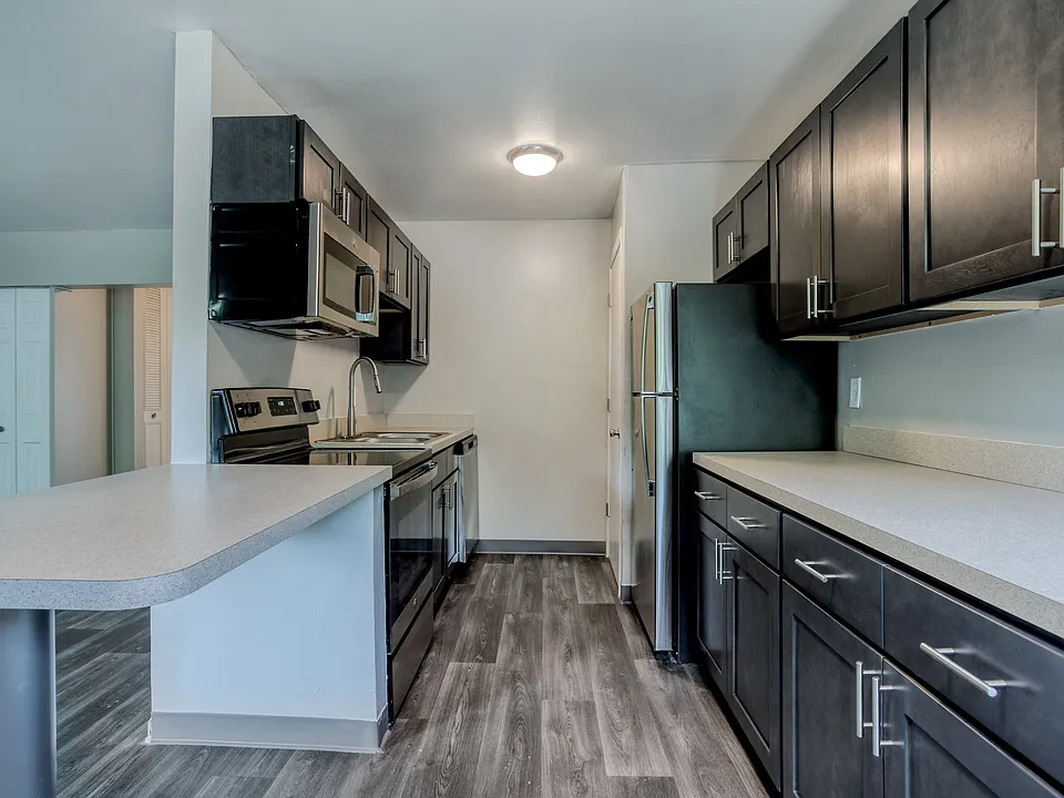Dining and counterspace in this renovated kitchen