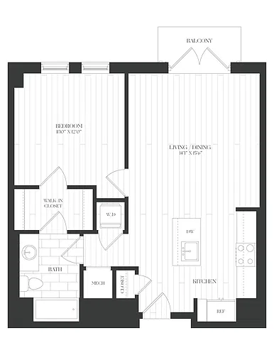 Floor plan 1 Bed/1 Bath-1B-1B-The Claude