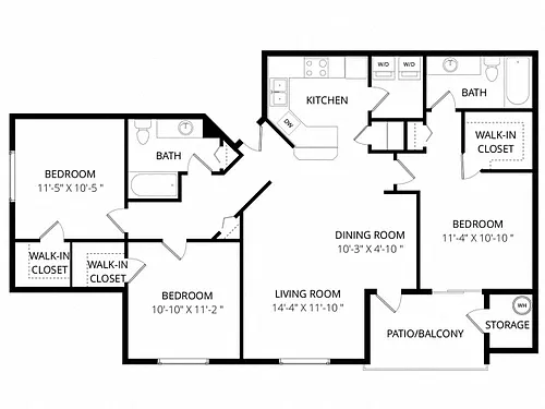 Floor plan 3 Bedroom 2 Bath