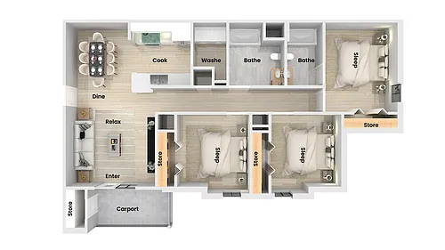 Floor plan Kingsview 3 Bed x 2 Bath