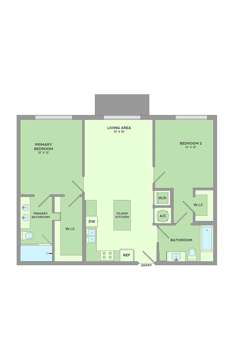 Floor plan 2 Bedroom, 2 Bathroom