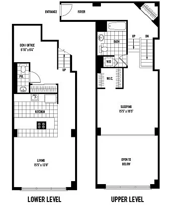 Floor plan 1 Bedroom Loft P1 with Den