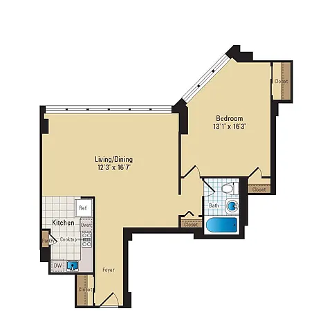 Floor plan 1 Bed - 1 Bath | A04