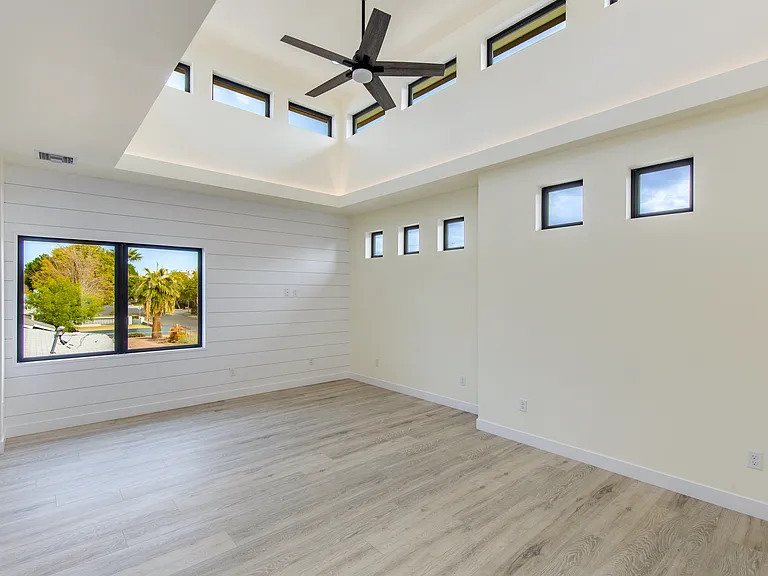 Living Room, LED lighting along rafters