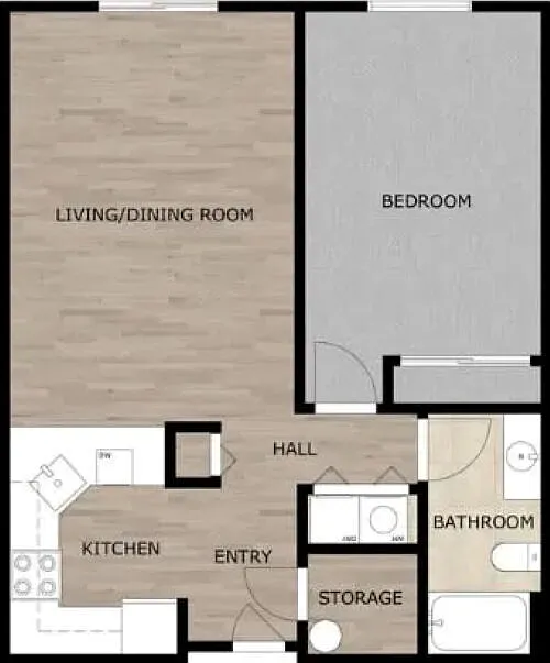 Floor plan 1BD, 1BTH