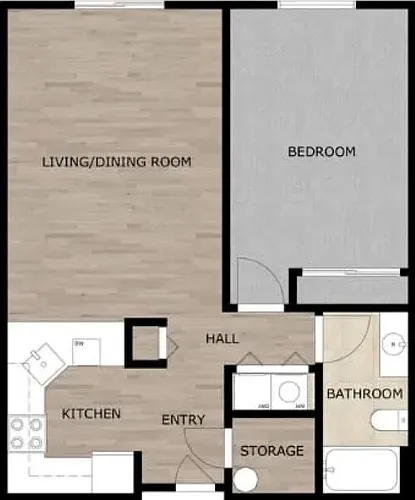 Floor plan 1BD, 1BTH