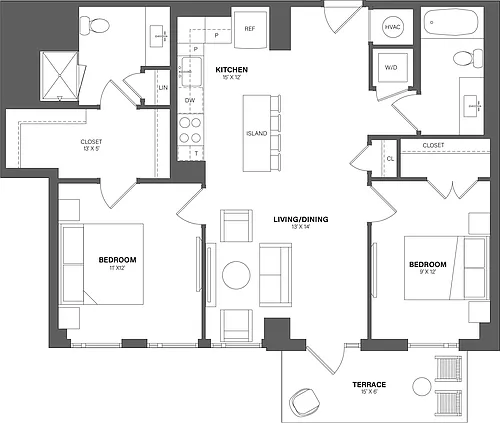 Floor plan 2 Bed/2 Bath-B14