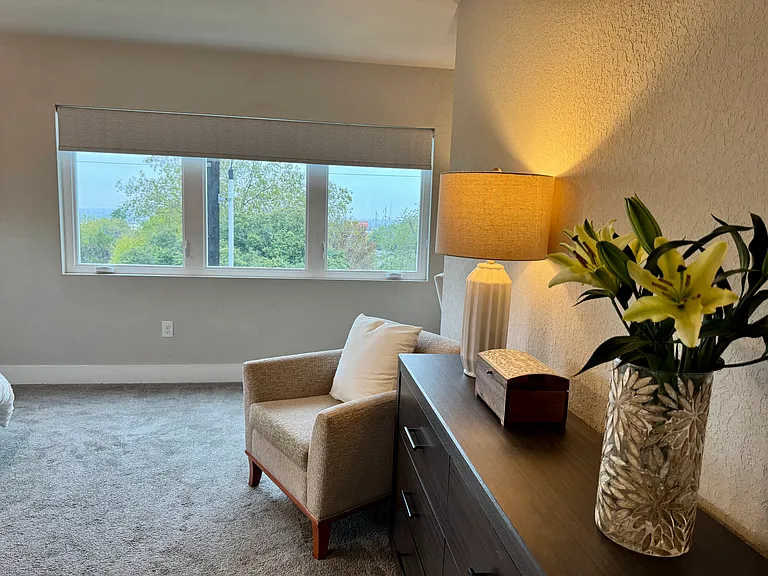 Master Bedroom: KING bed, dresser, nightstands, desk, 55" Roku Smart TV
