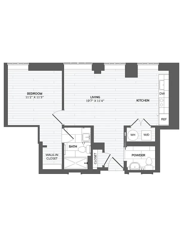 Floor plan 1 Bed 1.5 Bath-E1