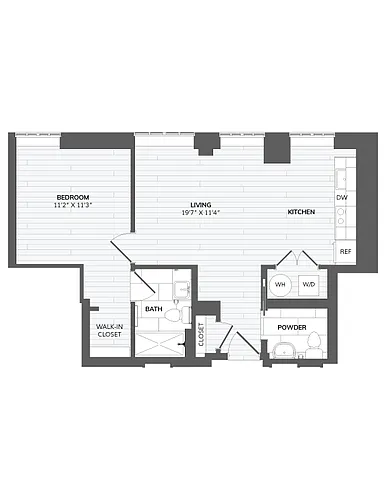 Floor plan 1 Bed 1.5 Bath-E1