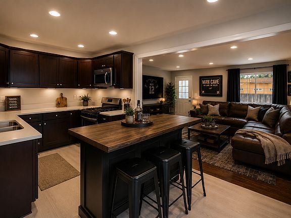 Living Room & Kitchen area staged