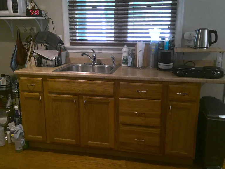 Kitchen; entry door at right