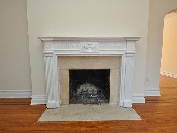Working wood burning fireplace.