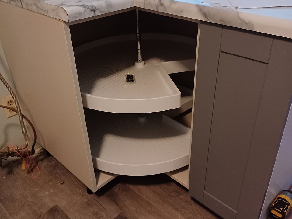 Corner cabinet with lazy susan.