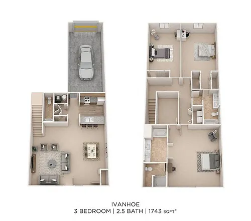 Floor plan Three Bedroom Townhome-1743 sqft