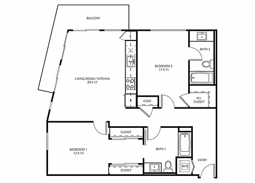 Floor plan 2 Bedroom 2 Bath A-1