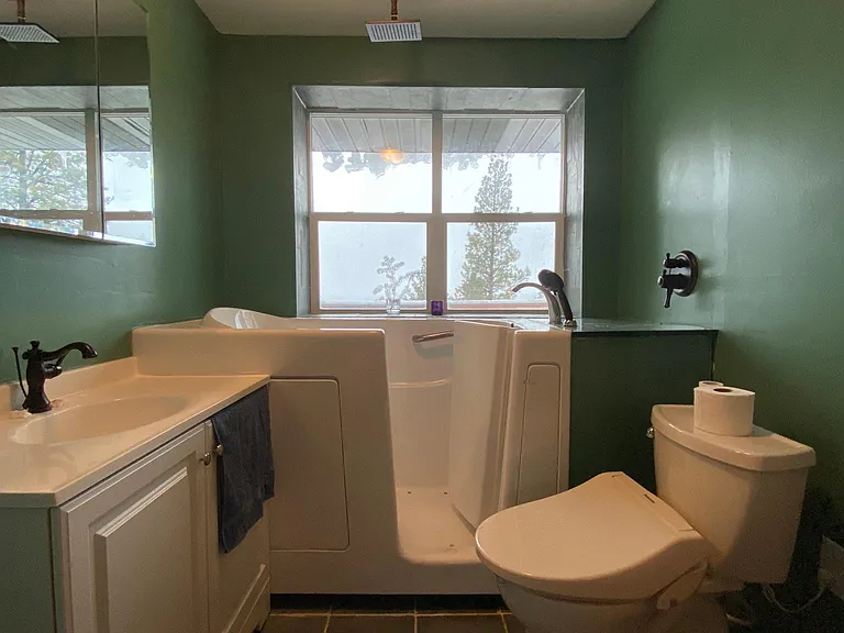 Bathroom, walk in jetted tub with rain shower, toilet w/ bidet, washer.