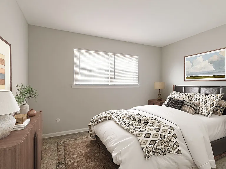 Transform your lifestyle at Eagle Rock Apartments at North Plainfield. This inviting bedroom features modern aesthetics, natural light, and cozy charmperfect for relaxation. Schedule a tour today to see your new home!