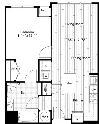 Floor plan 1 Bed/1 Bath