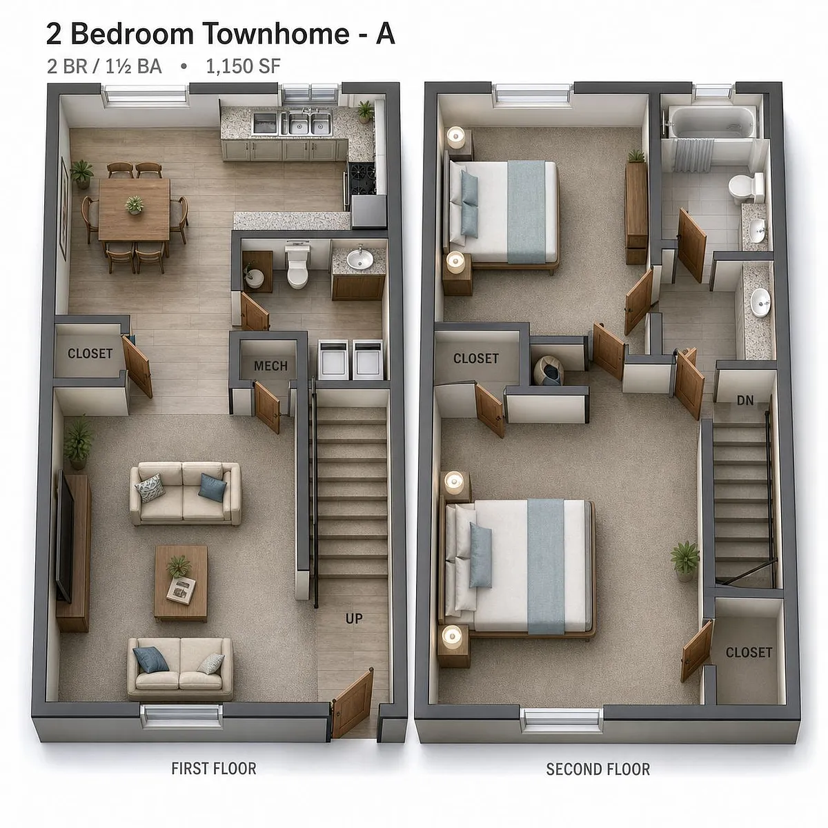 Floor plan Two Bedroom Townhouse A