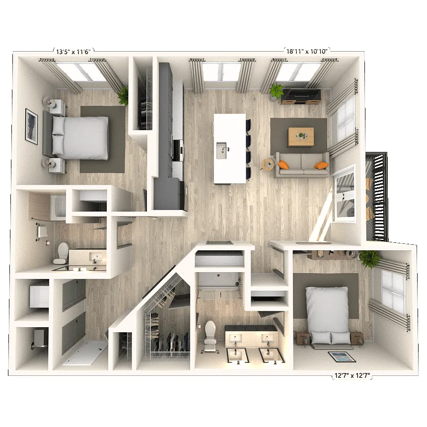Floor plan B6 2x2 1208 SF-FP