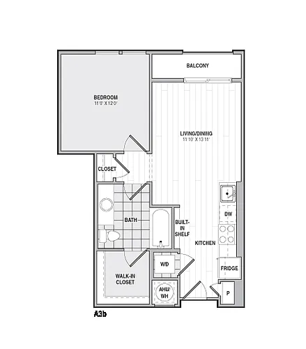Floor plan 1Bed/1Bath-A3b