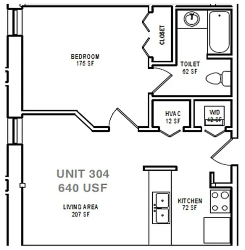 Floor plan A1A One Bedroom / One Bath