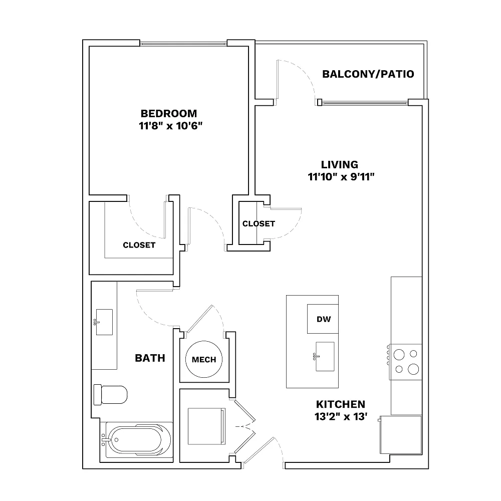 Floor plan 1x1 - 645sqft - A1 - Bricolage