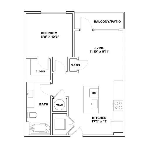 Floor plan 1x1 - 645sqft - A1 - Bricolage