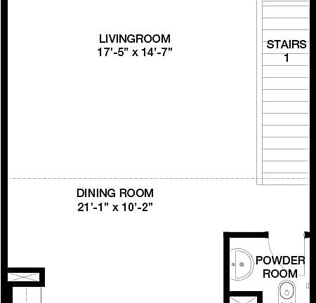 A black line drawing of the Stanley 2 urban rowhome model in Crown Park by Brookfield Residential