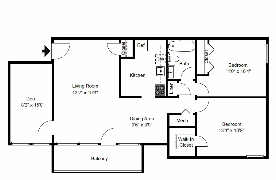 Floor plan 2 Bed & Den - Garden