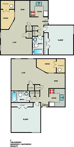 Floor plan 1 Bedroom 1 Bath Elite