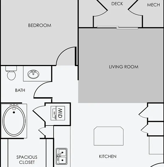 A2 - 1 Bedroom, 1 Bathroom Floorplan Diagram